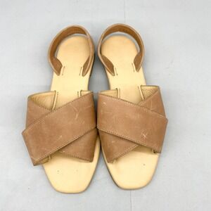 Nisolo Womens 7 All Day Cross Strap Sandals Shoes Tan Leather Slingback Flats